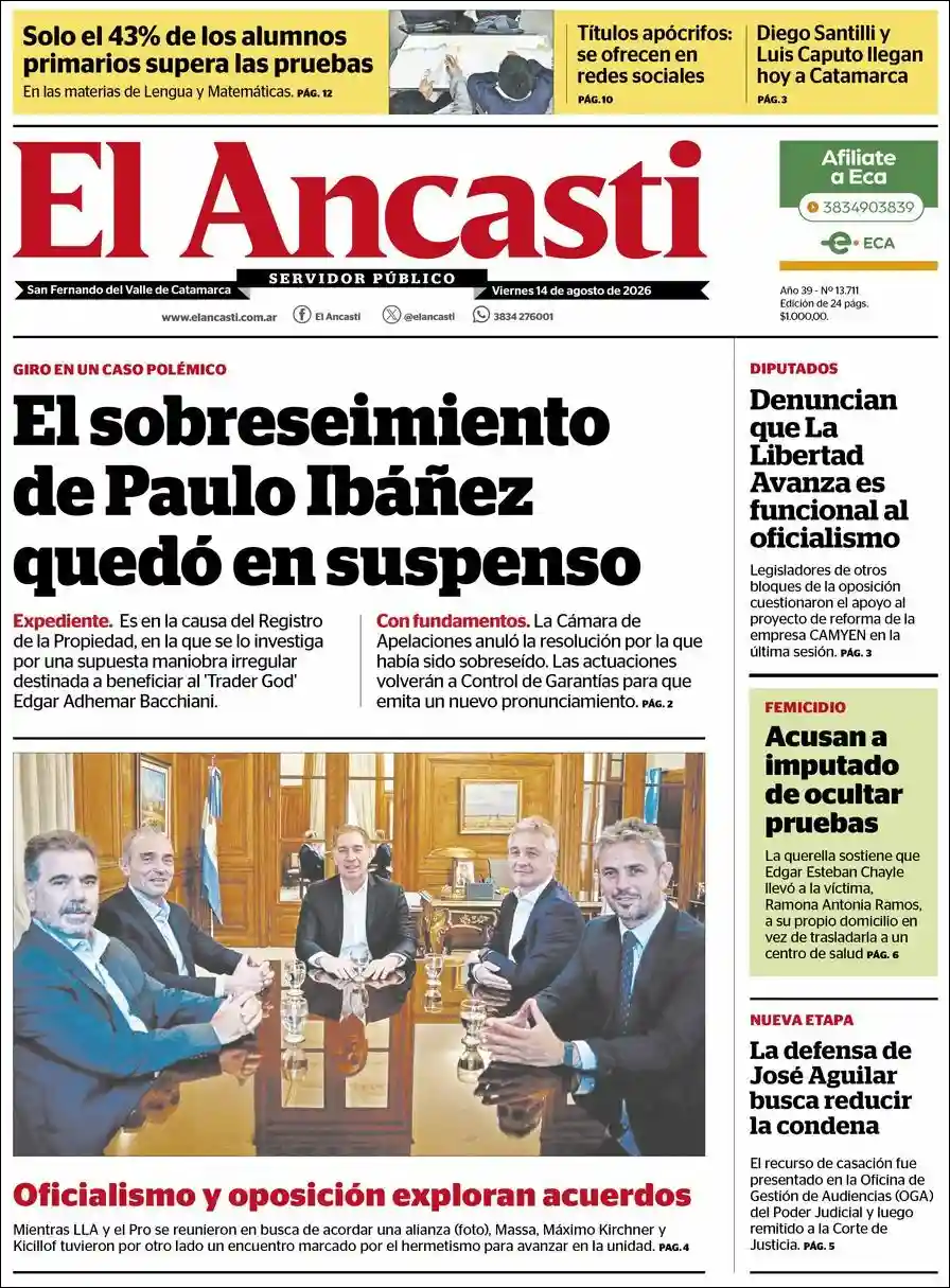 Estudios Max | Claudio Vallejo - Tapa del diario Ancasti