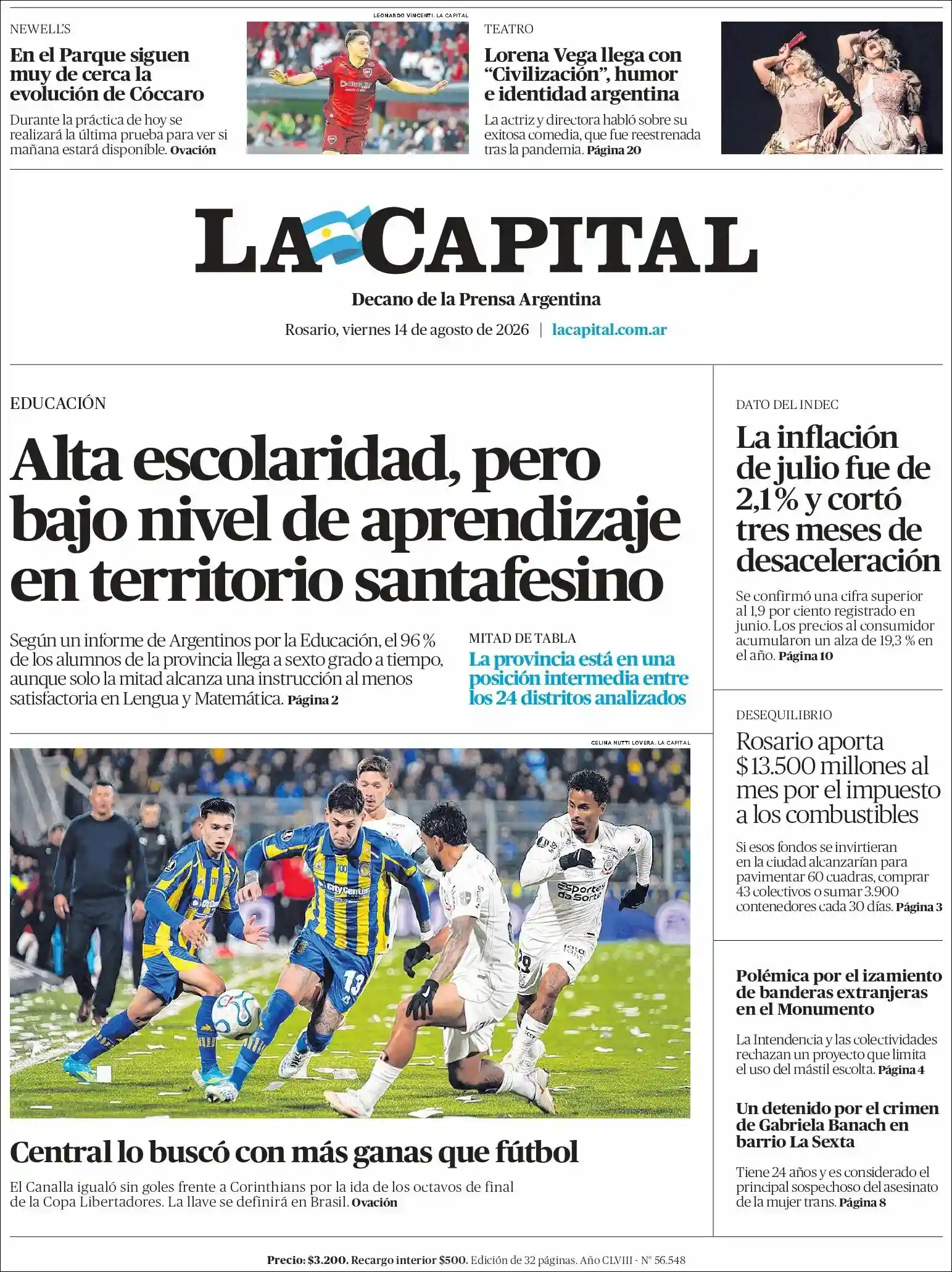 Estudios Max | Claudio Vallejo - Tapa del diario La Capital Rosario