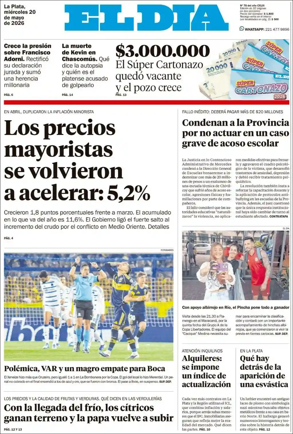 Estudios Max | Claudio Vallejo - Tapa del diario El Dia